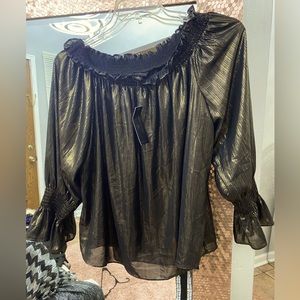 Gold mesh shirt . elastic collar can do it off shoulder style .